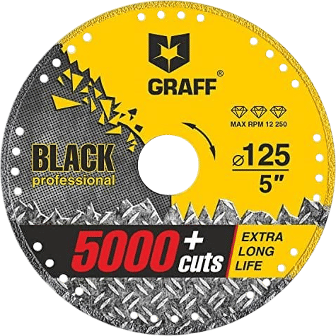 GRAFF Black Cut Off Wheels 5 Inch - Diamond Metal Cutting Disc for Angle Grinder 5 Inch - 60x Longer Wheel Life