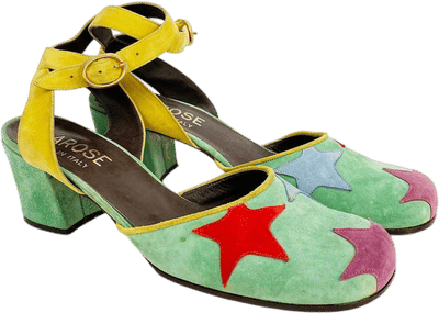 70s Suede Star Print Block Heels