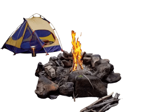Going camping and making a bon fire