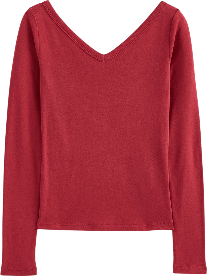 RetroSoft Cotton Wide V-Neck Top (Vintage Red)