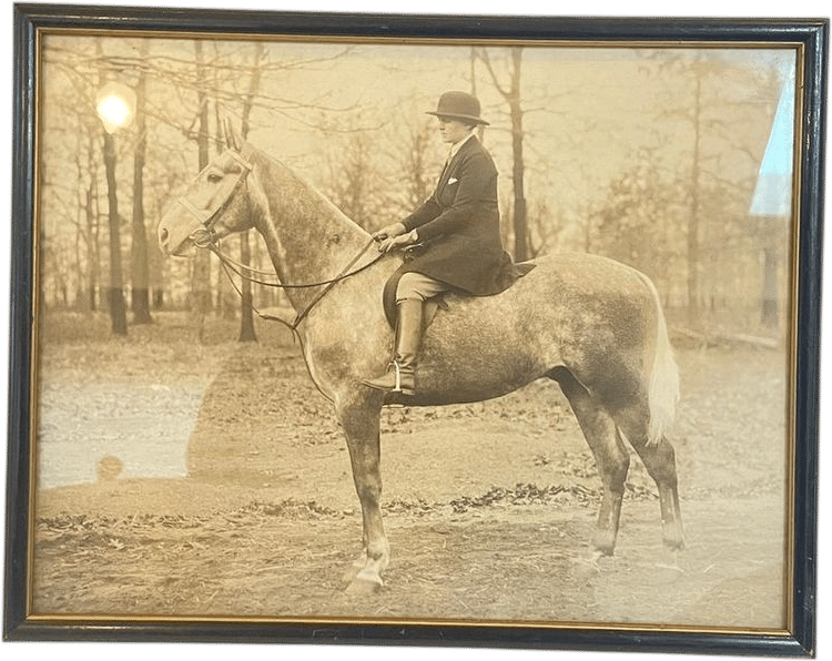 Vintage Equestrian Photo Woman on Horse Framed Sepia