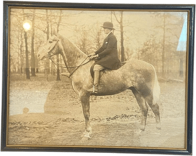 Vintage Equestrian Photo Woman on Horse Framed Sepia
