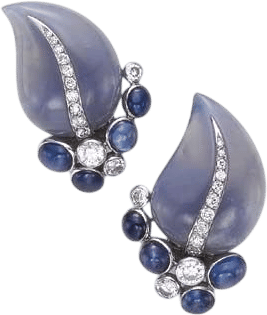 Blue Chalcedony, Sapphire and Diamond Ear Clips