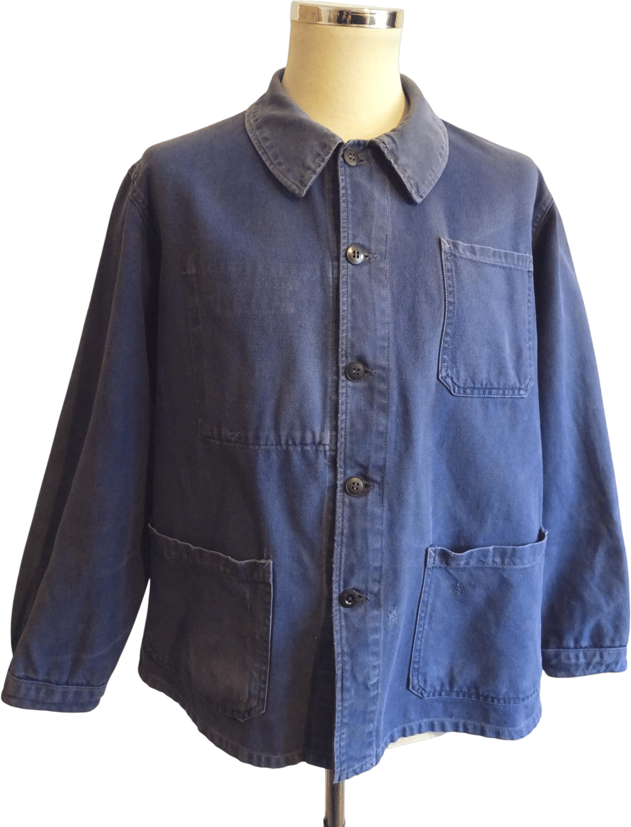 Vintage French Chore Jacket- Faded Indigo Blue Cotton Workwear ( 46" Chest Measured)