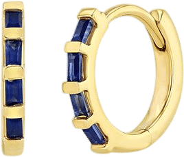 14k Baguette Blue Sapphire Hinge Huggie Hoops