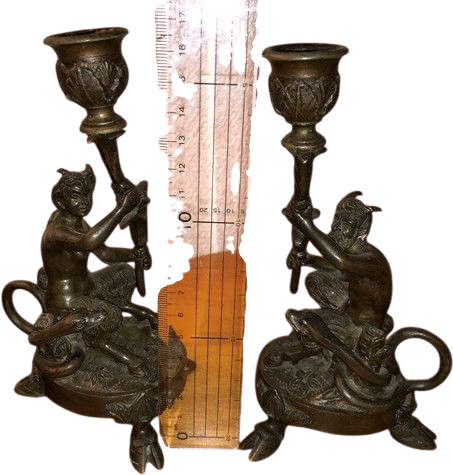 1890-1900 Antique Devil Bronze Candle Holder