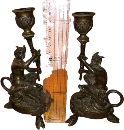 Antique Devil Bronze Candle Holder