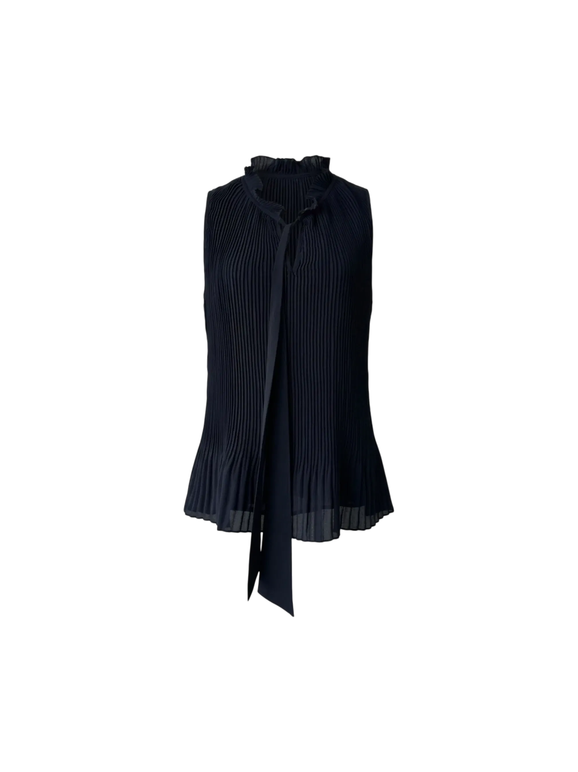 Donna Karan 2000s Navy Chiffon DKNY Pleated Tie Top