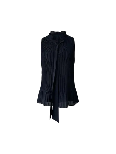Donna Karan 2000s Navy Chiffon DKNY Pleated Tie Top