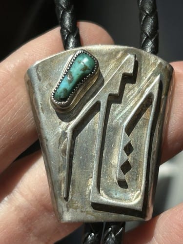 Vintage Sterling Turquoise Bolo Tie Necklace Navajo