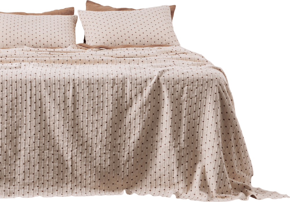 100% Organic Textured Cotton Standard Bed Cover in Off White with Umber