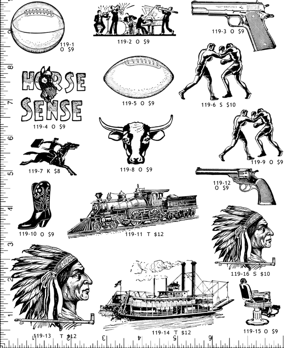 Indian Heads/Guns/Boxers Rubber Stamps P119