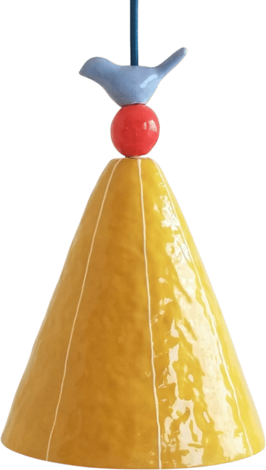 Ceramic cone with bird & bead detail plug in pendant light