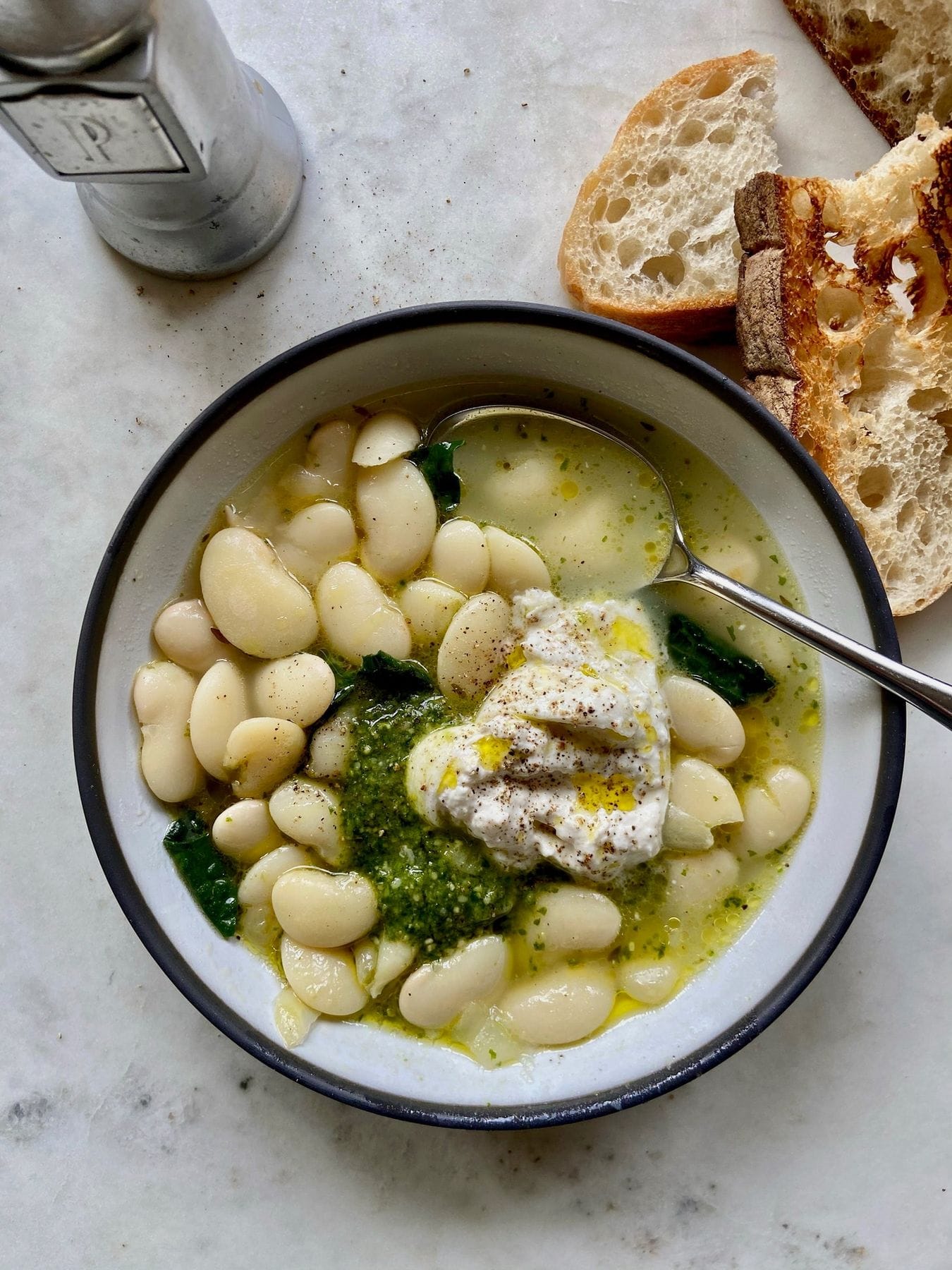 Braised Beans with Burrata (Dinner: A Love Story)