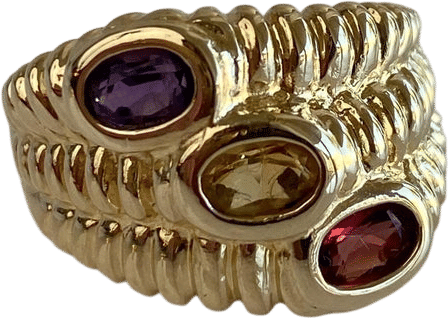 Vintage 14k Yellow Gold Amethyst Citrine Garnet Ring