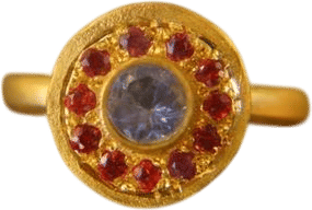 24k Gold Emerald and Red Sapphire Ring