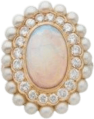 Opal, Cultured Pearl and Diamond Ring