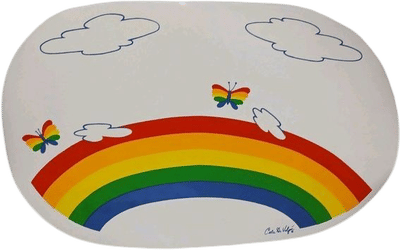 Vintage 1980s Rainbow Butterflies Vinyl Placemat