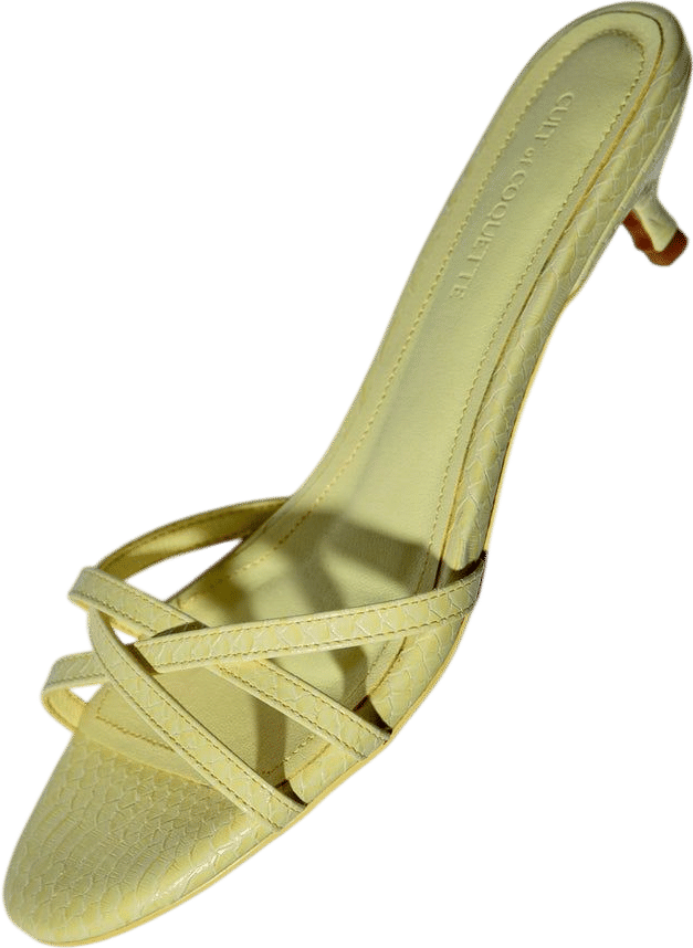 Cult of Coquette Romy Butter Yellow Reptile Kitten Mules