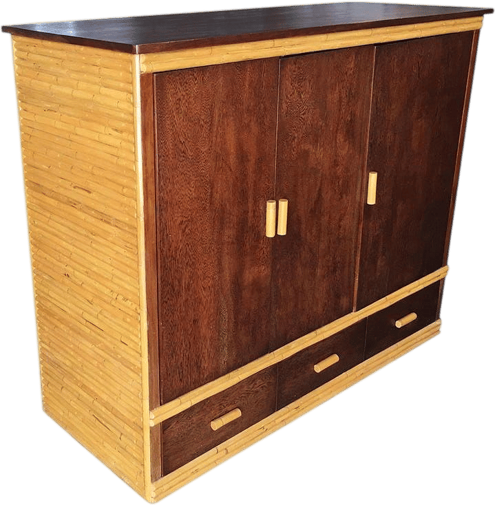 Restored Rattan & Mahogany Armoire (1940s)