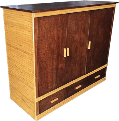 1940s Rattan & Mahogany Armoire