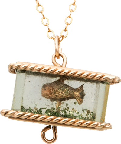 Rare Mid Century 9k Gold Moving Fish Tank Charm Pendant