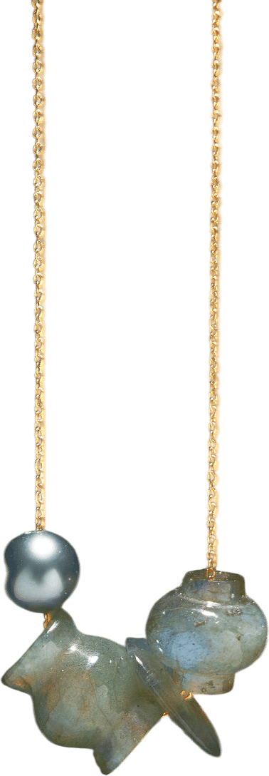 Tenthousandthingsnyc Labradorite and Pearl Mini Trade Bead Necklace