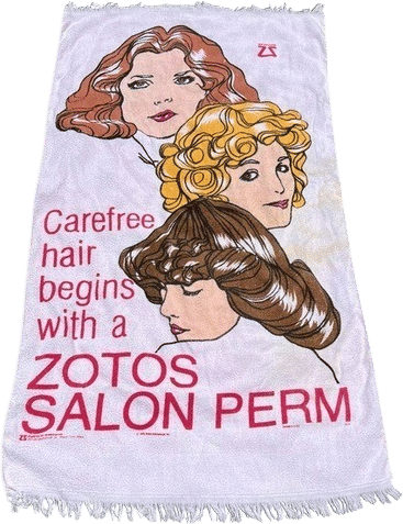 VTG 70s Cannon Advertising Beach Towel Zotos Salon Perm Pink Fringe 42x58 READ