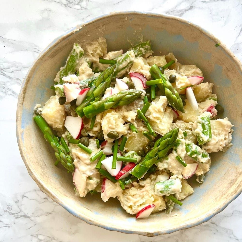Use leftover hummus to make potato salad