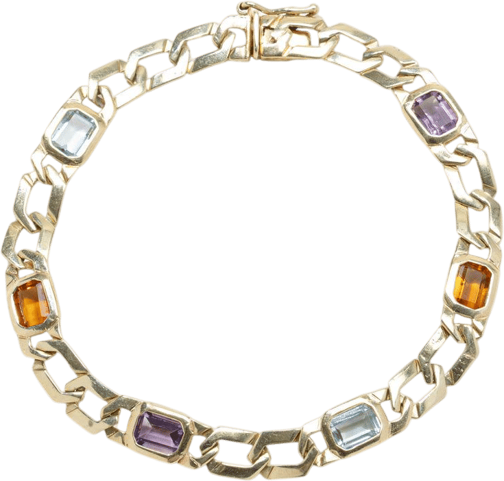 Six Stone Bezel Set Multi Gemstone Curb Link Bracelet