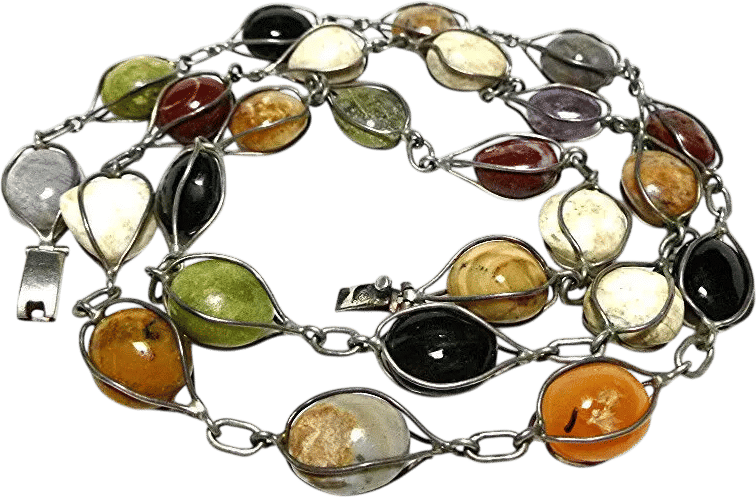 Sterling Silver Mexico Mixed Stone Heavy Chain Necklace 36.5"