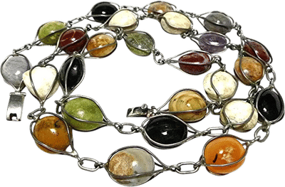 Sterling Silver Mexico Mixed Stone Heavy Chain Necklace