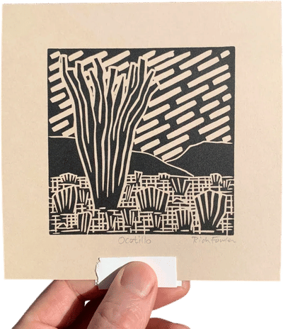 Ocotillo Linocut Print