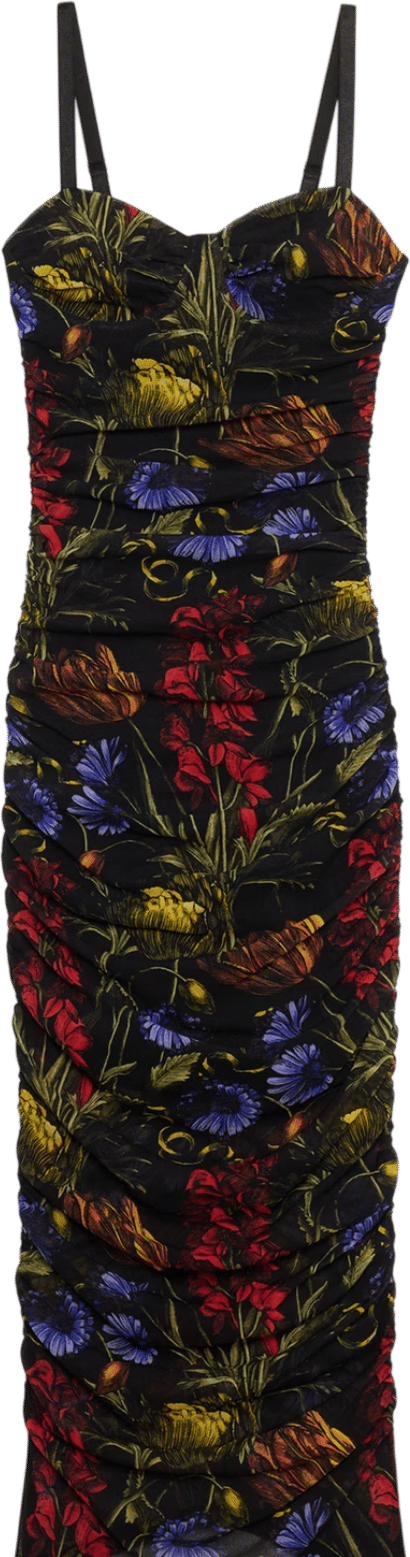 Ruched Mesh Corset Midi Dress