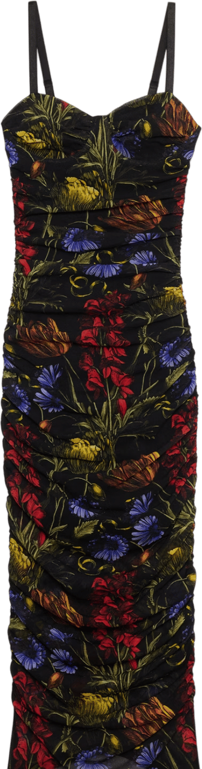 Ruched Mesh Corset Midi Dress