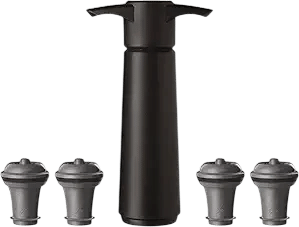 Vacu Vin Original Wine Saver with 4 Vacuum Bottle Stoppers – Black Wine Preserver Pump for Red or White Wine – Manual Air Remover System – Airtight Seal – Keep Wine Fresh Longer