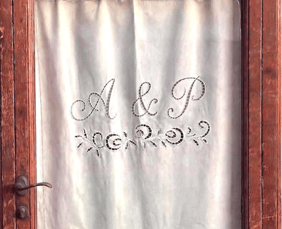 Custom Linen Cafe Curtain with Monograms