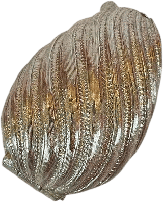 Vintage Ribbed Metal Pill Box Hinged Egg or Walnut Trinket Case