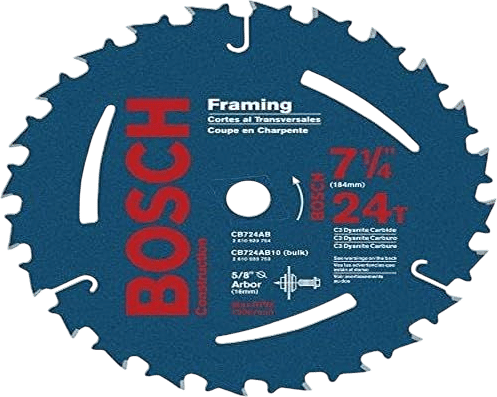 Bosch CB724AB 7-1/4-Inch 24 Tooth ATB Framing Saw Blade with 5/8-Inch and Diamond Knockout Arbor (Single Blade)