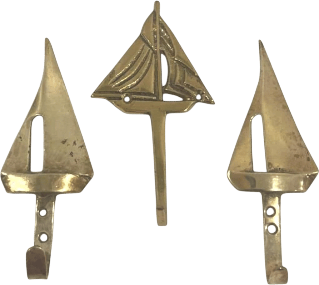 Vintage Brass Sailboat Wall Hooks