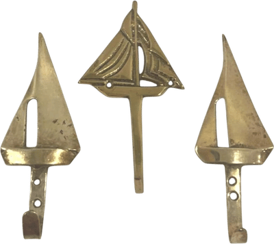 Vintage Brass Sailboat Wall Hooks