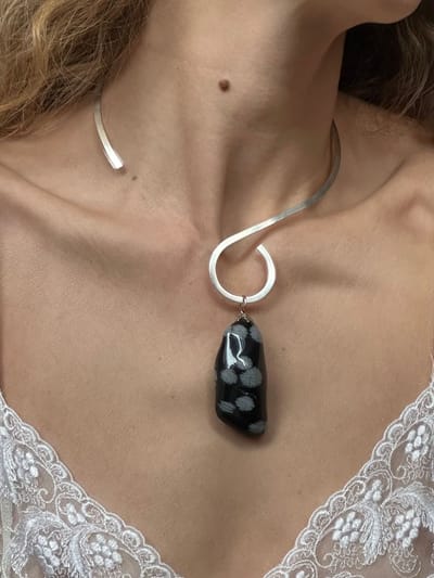 Sterling Silver Asymmetrical Choker with Stone Pendant