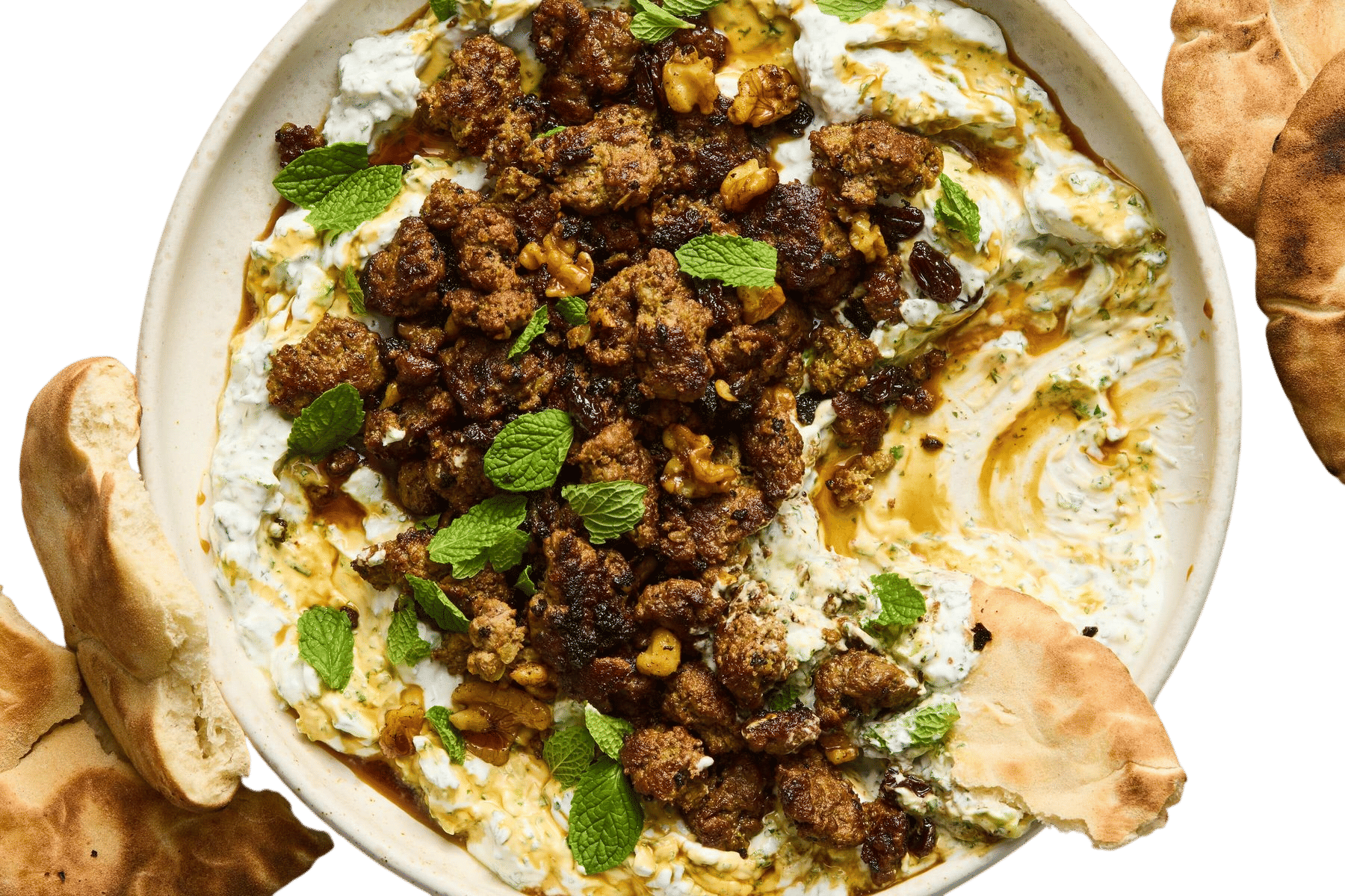 Smashed Beef Kebab With Cucumber Yogurt