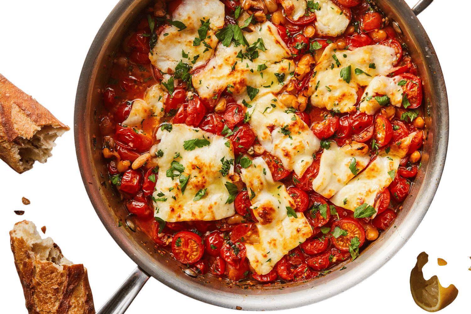 Crispy halloumi with tomatoes and white beans