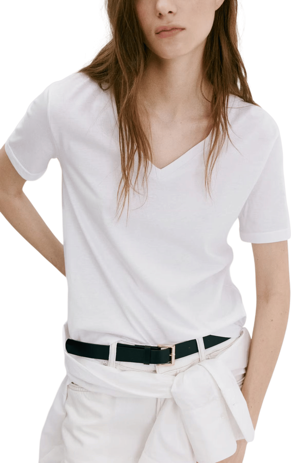 mango v-neck white cotton t-shirt