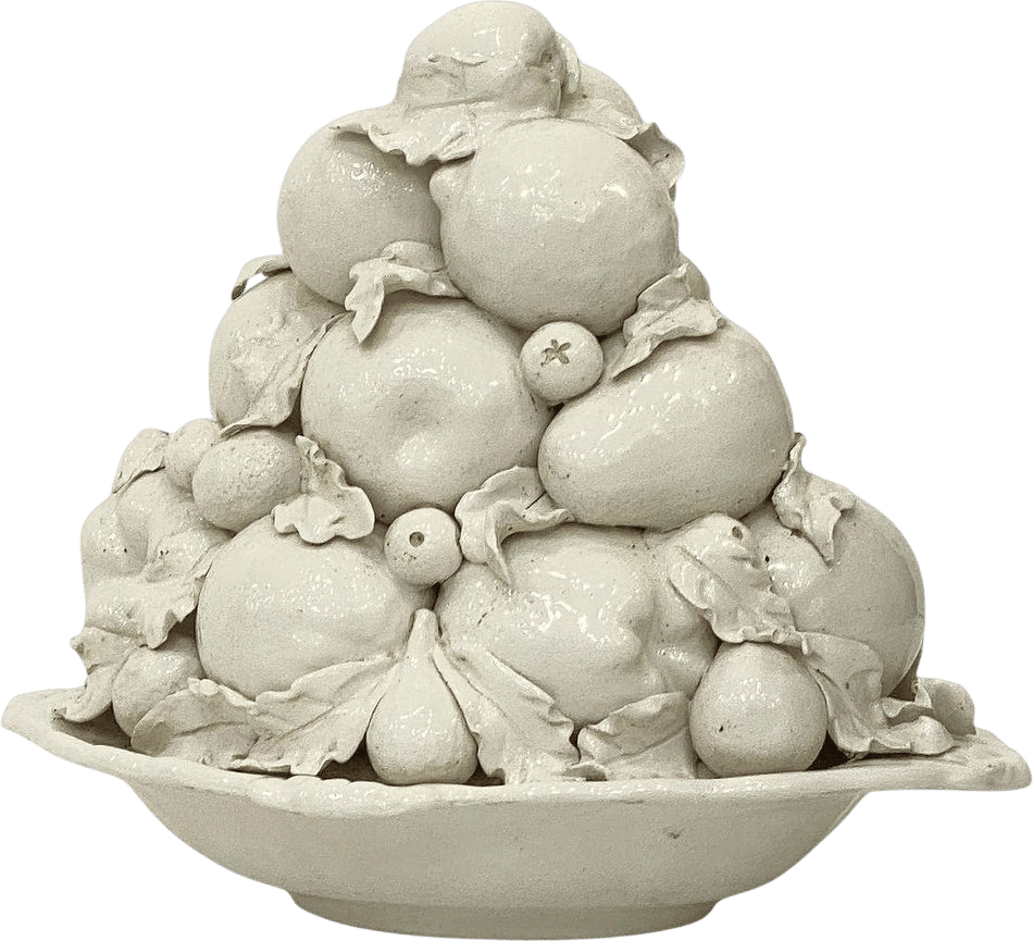 Italian Creamware Oval Centerpiece Basket with Mixed Fruit Top (Two Available)