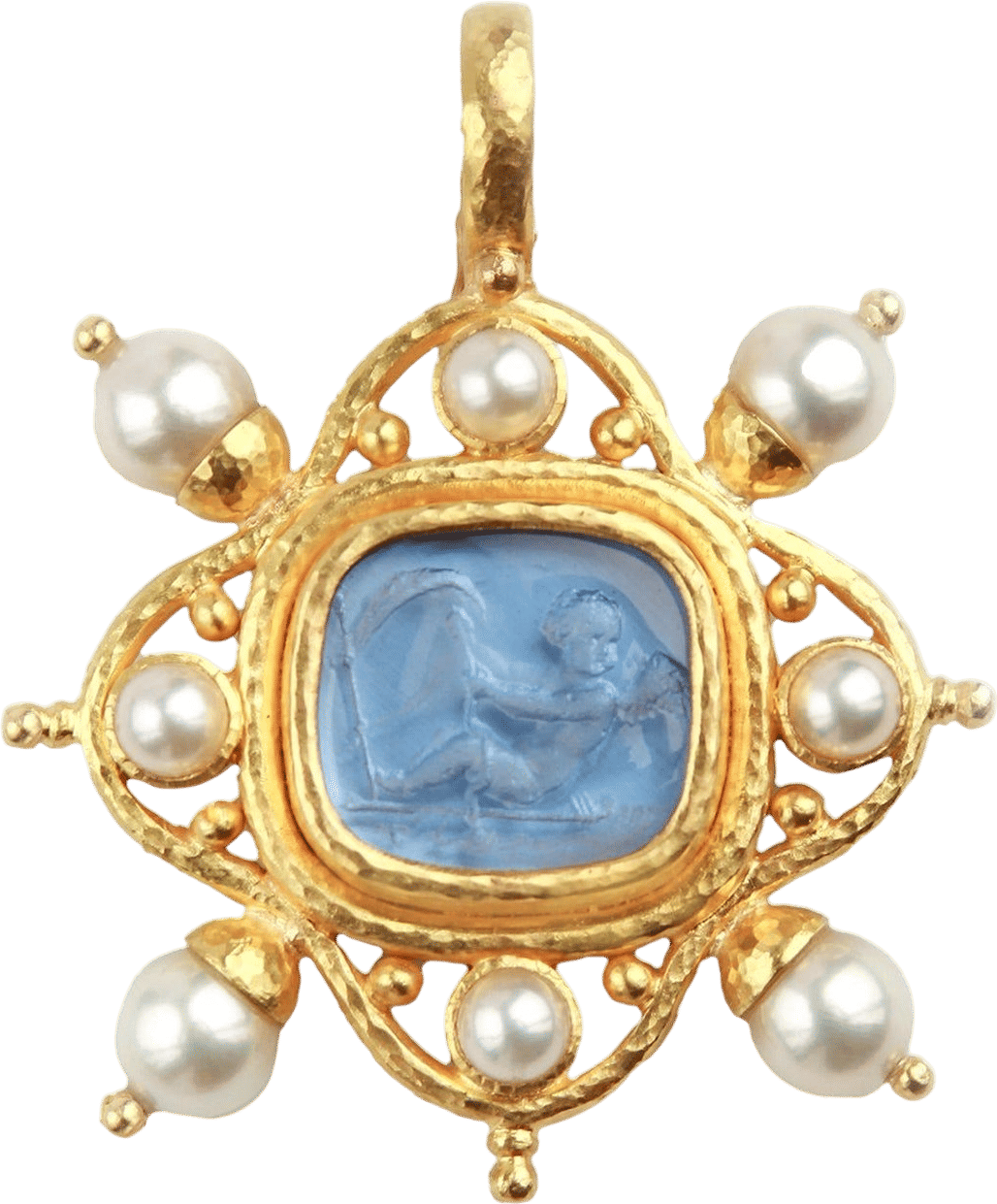 Cerulean 'Cherub with Sail' & Pearl Pendant