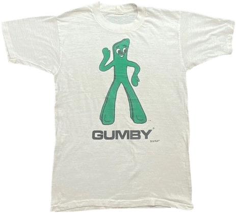 Vintage 83 Gumby Aesthetic Mens S White Single Stitch Cartoon Graphic T-Shirt