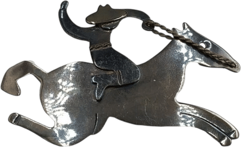 Sterling Silver Man Riding Horse Brooch