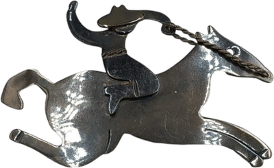 Sterling Silver Man Riding Horse Brooch